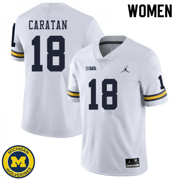 Women's Michigan Wolverines #18 George Caratan White Official Game Jersey